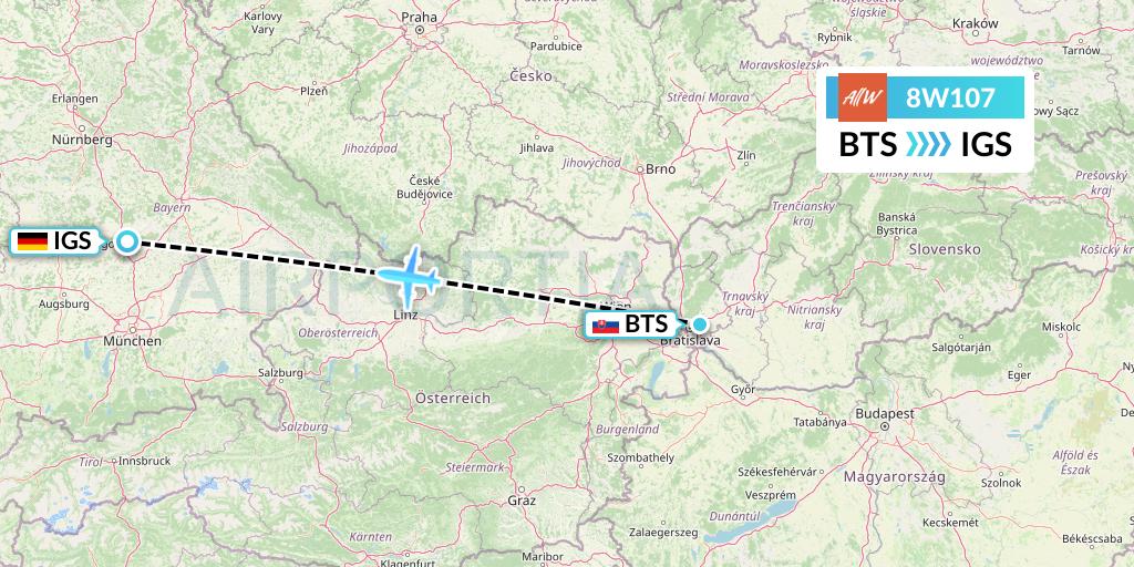 8W107 Fly AllWays Flight Map: Bratislava to Ingolstadt