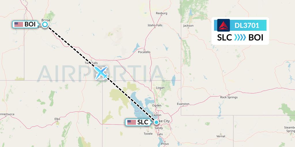 DL3701 Delta Air Lines Flight Map: Salt Lake City to Boise