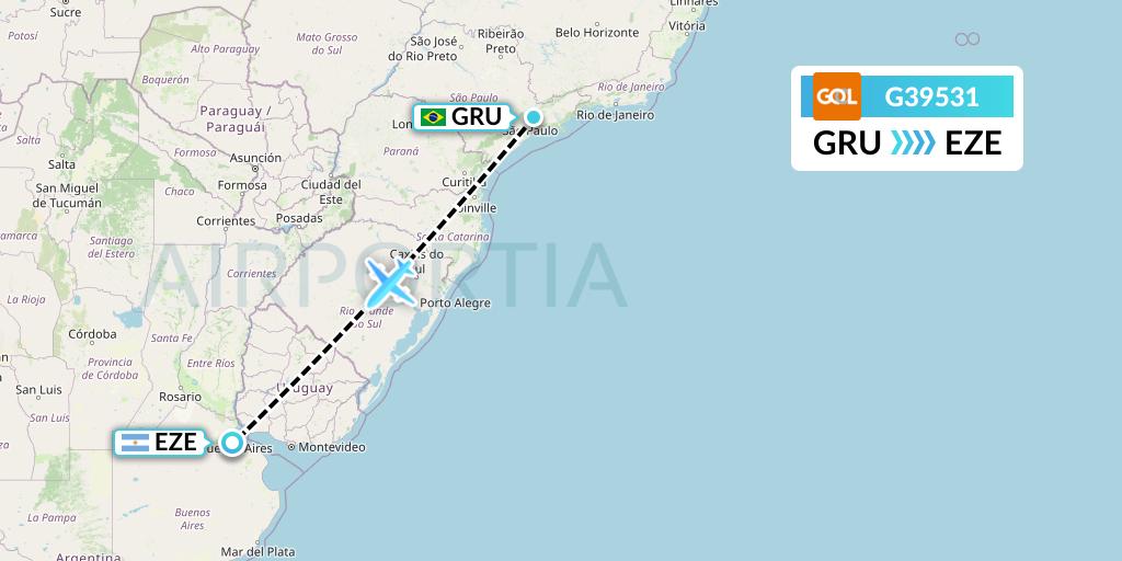 G39531 GOL Transportes Aeros Flight Map: Sao Paulo to Buenos Aires