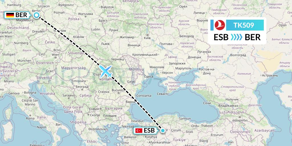 TK509 Turkish Airlines Flight Map: Ankara to Berlin