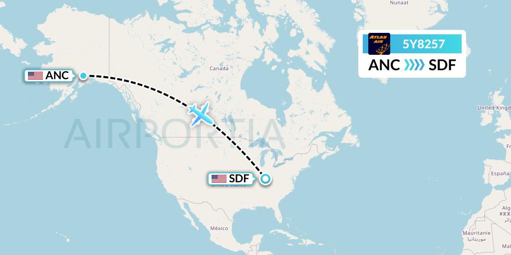 5Y8257 Atlas Air Flight Map: Anchorage to Louisville