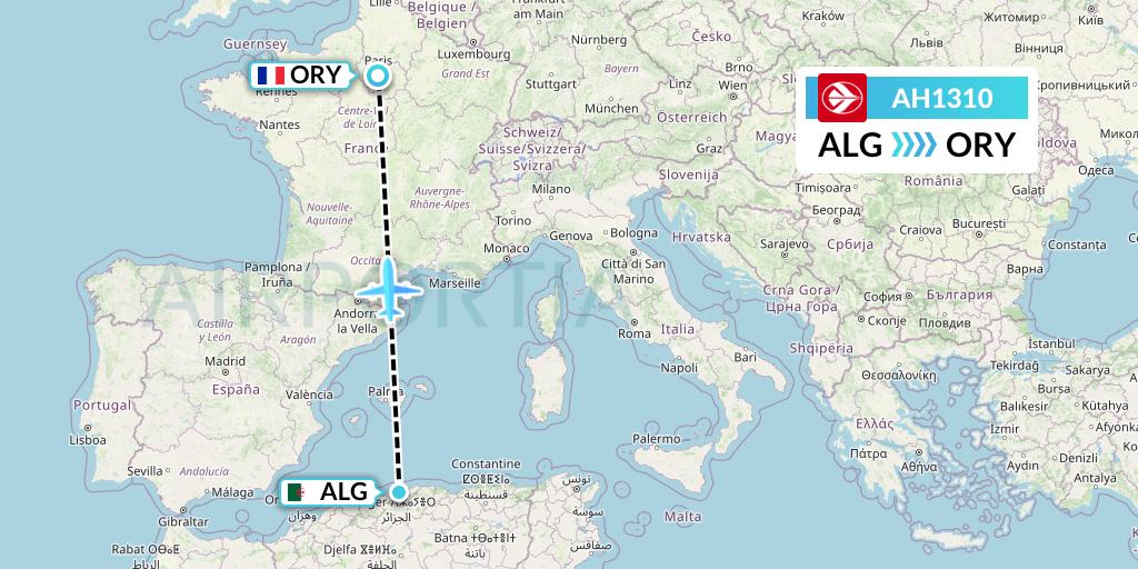 AH1310 Air Algerie Flight Map: Algiers to Paris