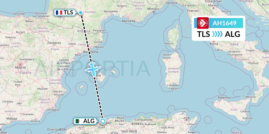 AH1649 Air Algerie Flight Map: Toulouse to Algiers