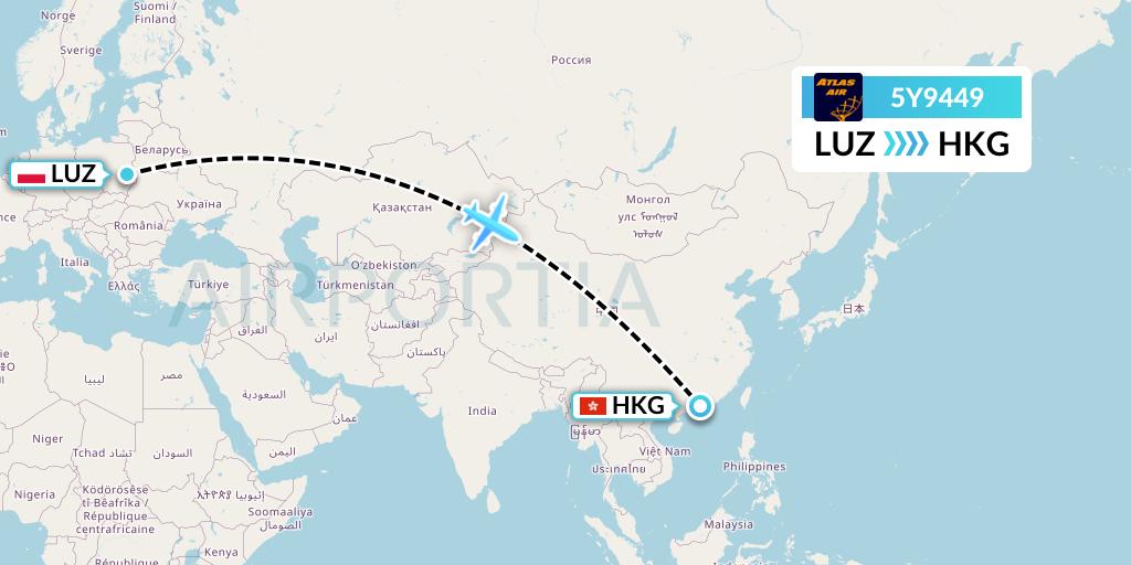 5Y9449 Atlas Air Flight Map: Lublin to Hong Kong
