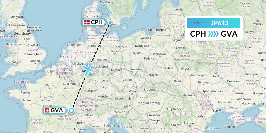 JP613 Adria Airways Flight Map: Copenhagen to Geneva