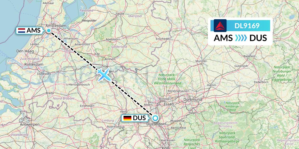 DL9169 Delta Air Lines Flight Map: Amsterdam to Dusseldorf