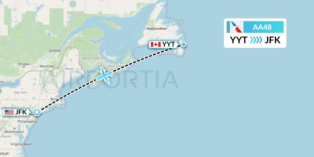 AA48 American Airlines Flight Map: St. John's to New York