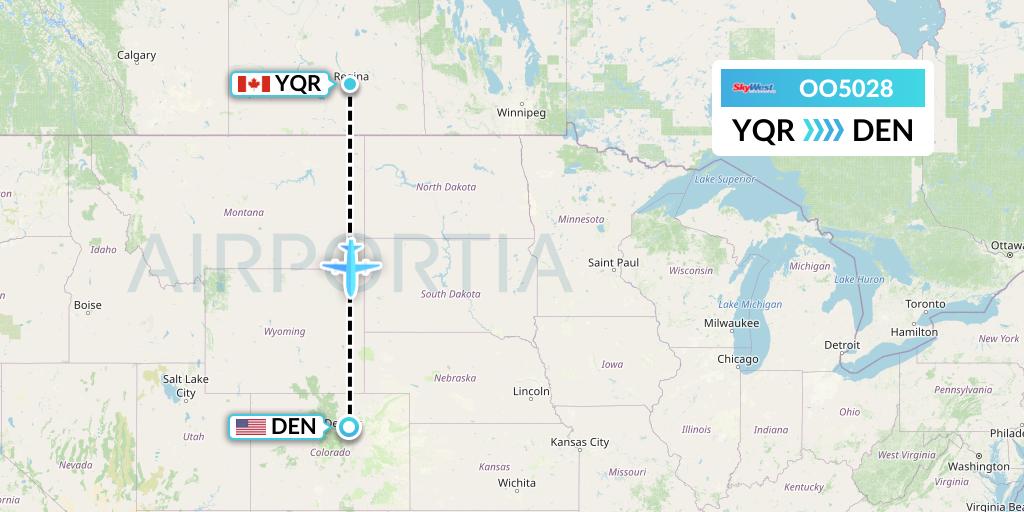 OO5028 SkyWest Airlines Flight Map: Regina to Denver