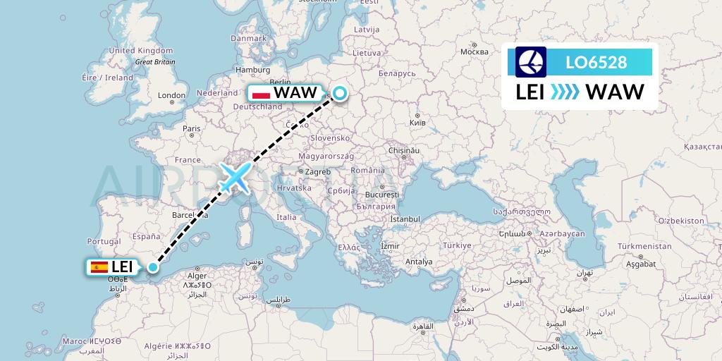LO6528 LOT Flight Map: Almeria to Warsaw