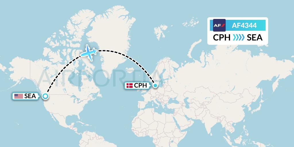 AF4344 Air France Flight Map: Copenhagen to Seattle