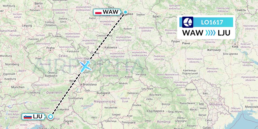 LO1617 LOT Flight Map: Warsaw to Ljubljana