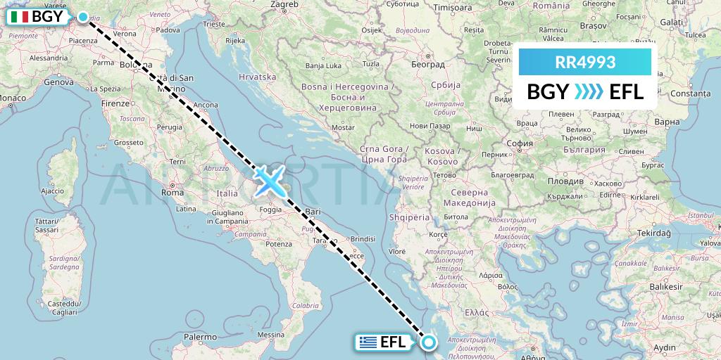 RR4993 Royal Air Force Flight Map: Milan to Kefalonia