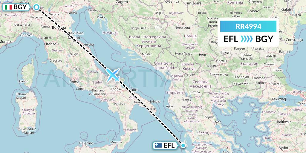 RR4994 Royal Air Force Flight Map: Kefalonia to Milan