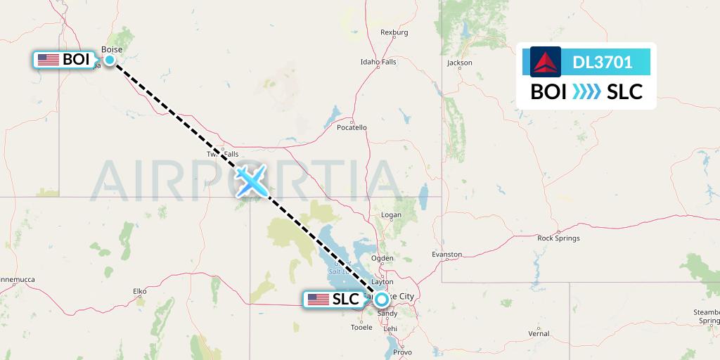 DL3701 Delta Air Lines Flight Map: Boise to Salt Lake City