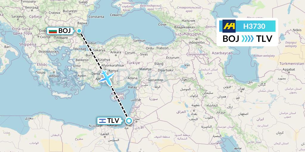 H3730 Harbour Air Flight Map: Burgas to Tel Aviv