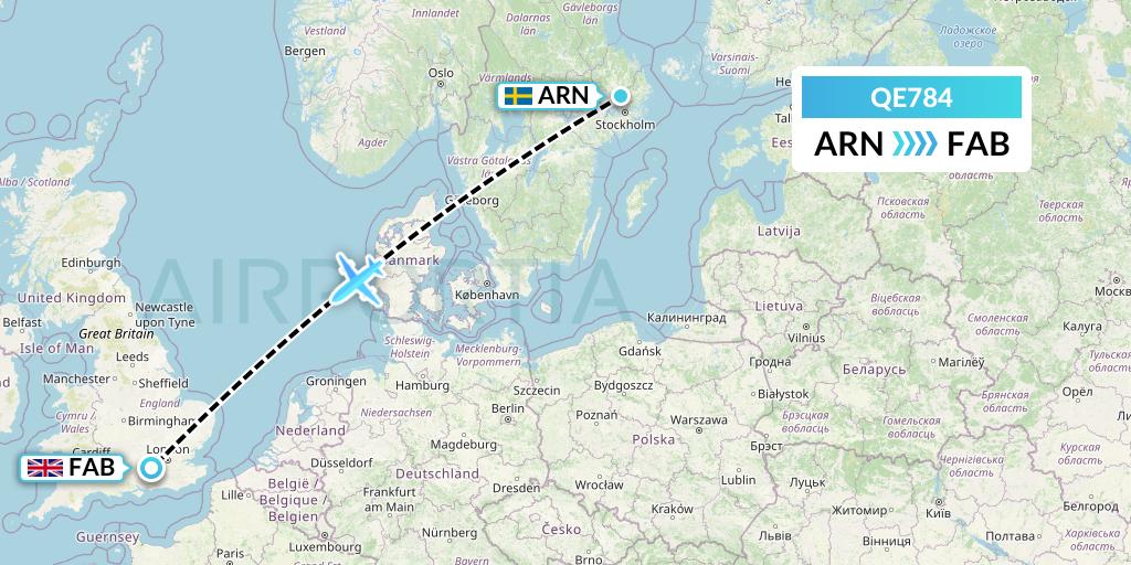 QE784 Air Moorea Flight Map: Stockholm to Farnborough