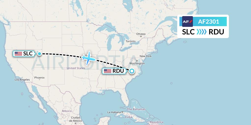 AF2301 Air France Flight Map: Salt Lake City to Raleigh-Durham