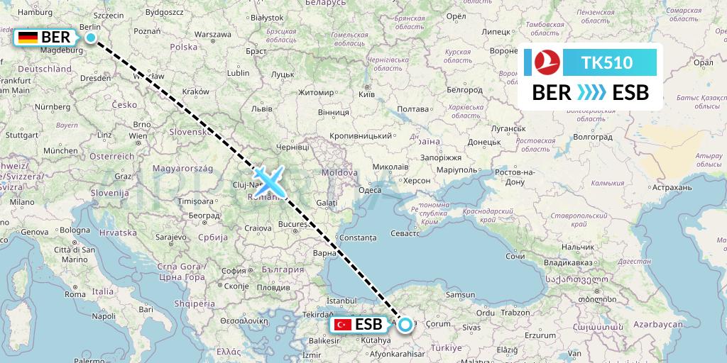 TK510 Turkish Airlines Flight Map: Berlin to Ankara