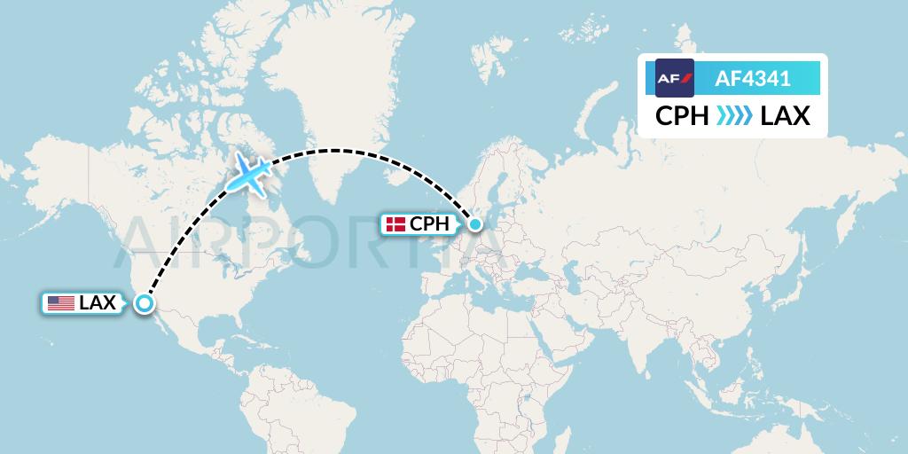 AF4341 Air France Flight Map: Copenhagen to Los Angeles