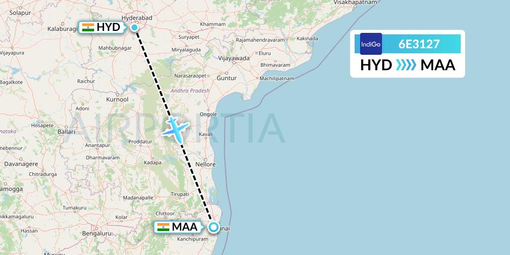 6E3127 IndiGo Airlines Flight Map: Hyderabad to Chennai
