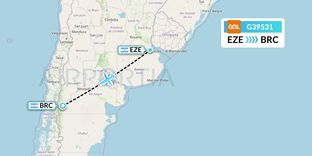 G39531 GOL Transportes Aeros Flight Map: Buenos Aires to San Carlos de Bariloche