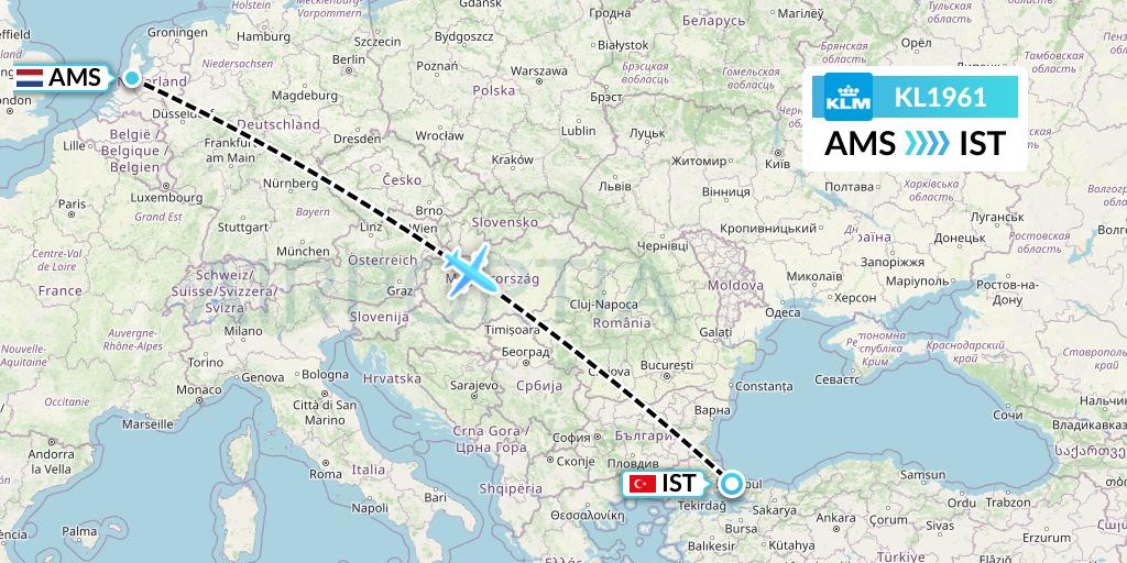 KL1961 KLM Flight Map: Amsterdam to Istanbul