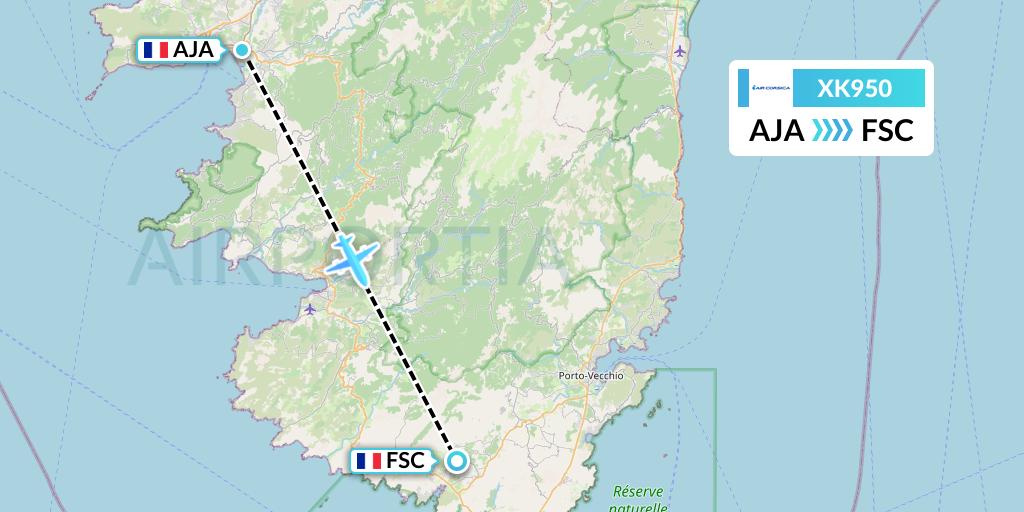 XK950 Air Corsica Flight Map: Ajaccio to Figari