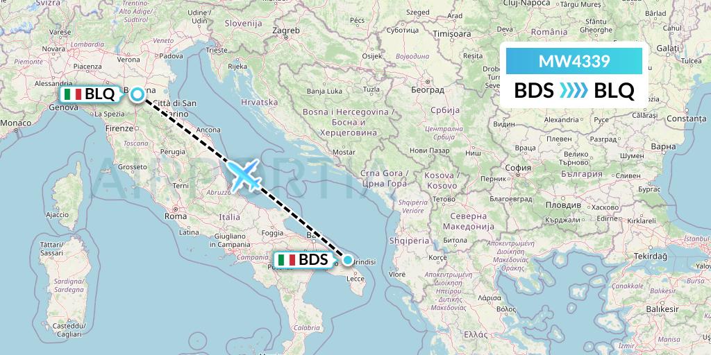 MW4339 Mokulele Flight Service Flight Map: Brindisi to Bologna