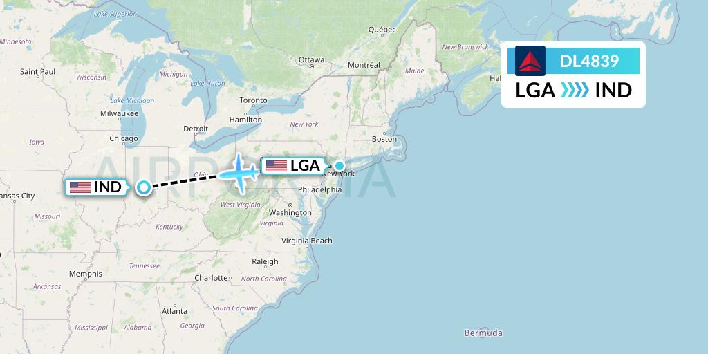 DL4839 Delta Air Lines Flight Map: New York to Indianapolis