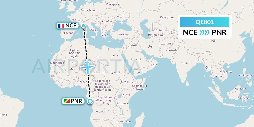 QE801 Air Moorea Flight Map: Nice to Pointe Noire