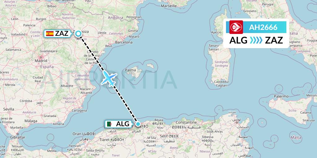 AH2666 Air Algerie Flight Map: Algiers to Zaragoza