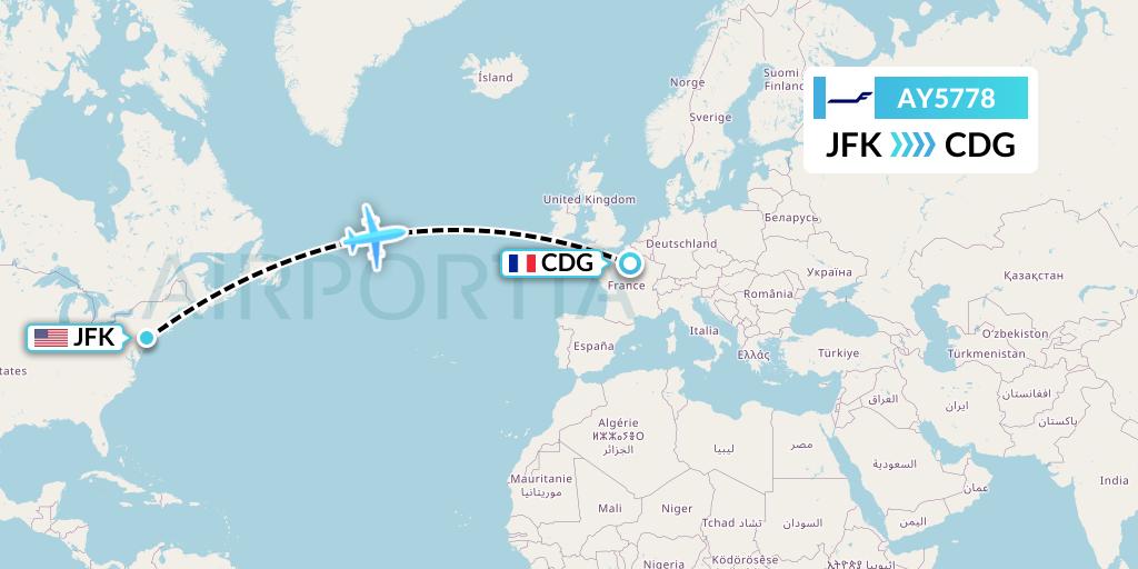 AY5778 Finnair Flight Map: New York to Paris