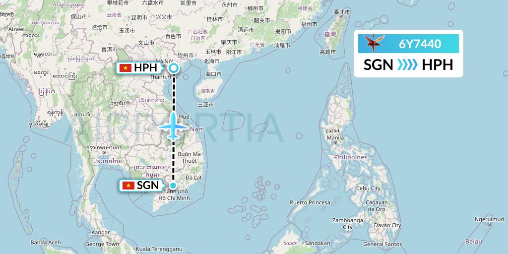 6Y7440 SmartLynx Flight Map: Ho Chi Minh City to Haiphong