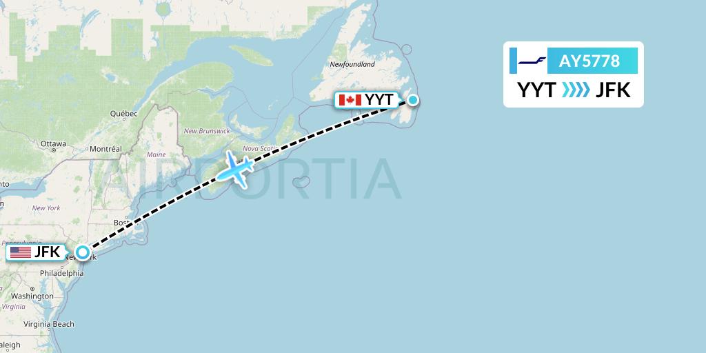 AY5778 Finnair Flight Map: St. John's to New York