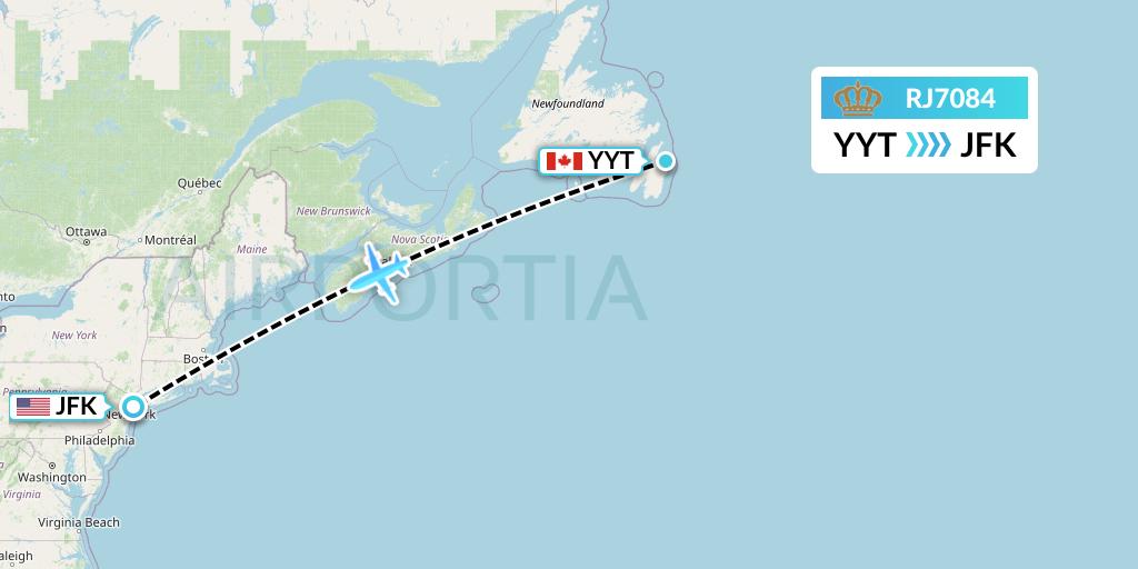 RJ7084 Royal Jordanian Flight Map: St. John's to New York