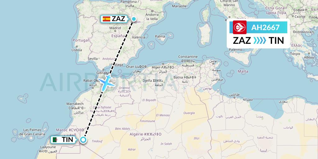 AH2667 Air Algerie Flight Map: Zaragoza to Tindouf