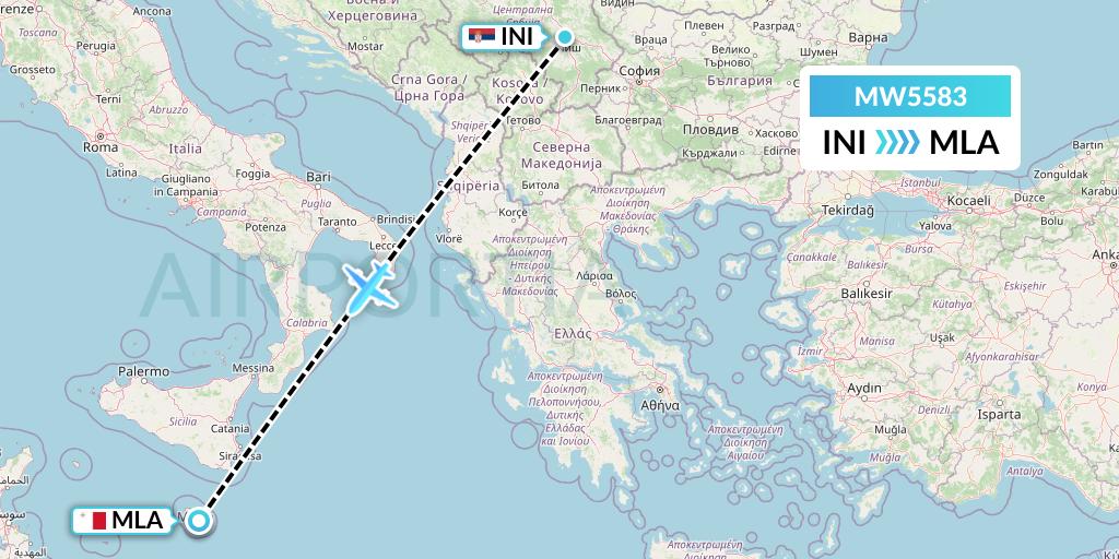 MW5583 Mokulele Flight Service Flight Map: Nis to Malta
