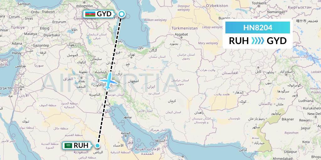 HN8204 Uab Heston Airlines Jsc Heston Airl Flight Map: Riyadh to Baku