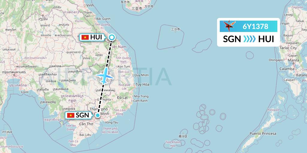 6Y1378 SmartLynx Flight Map: Ho Chi Minh City to Hue