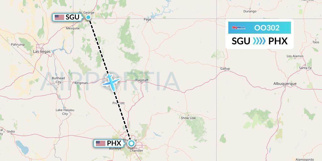 OO302 SkyWest Airlines Flight Map: St. George to Phoenix