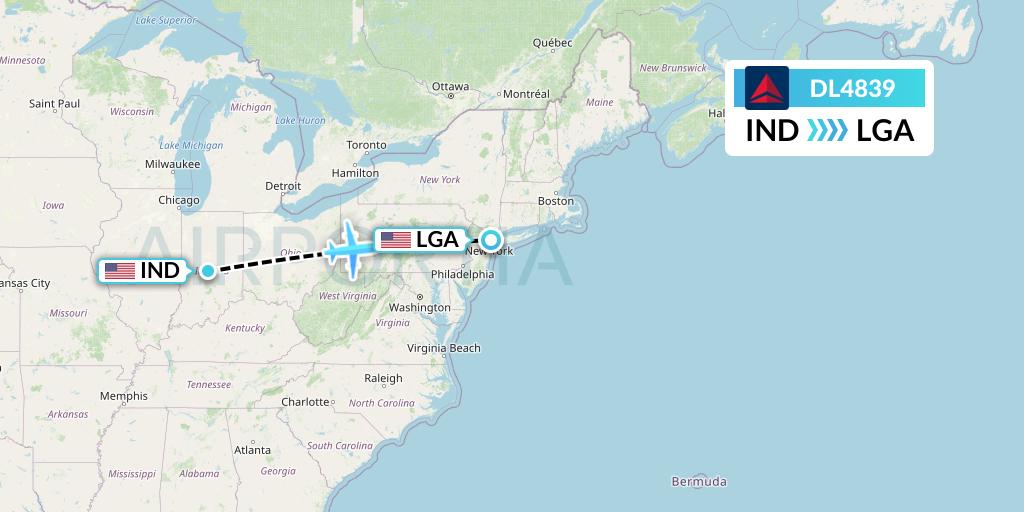 DL4839 Delta Air Lines Flight Map: Indianapolis to New York
