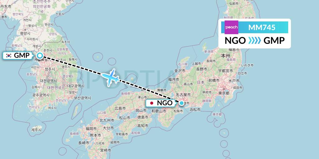 MM745 Peach Aviation Flight Map: Nagoya to Seoul