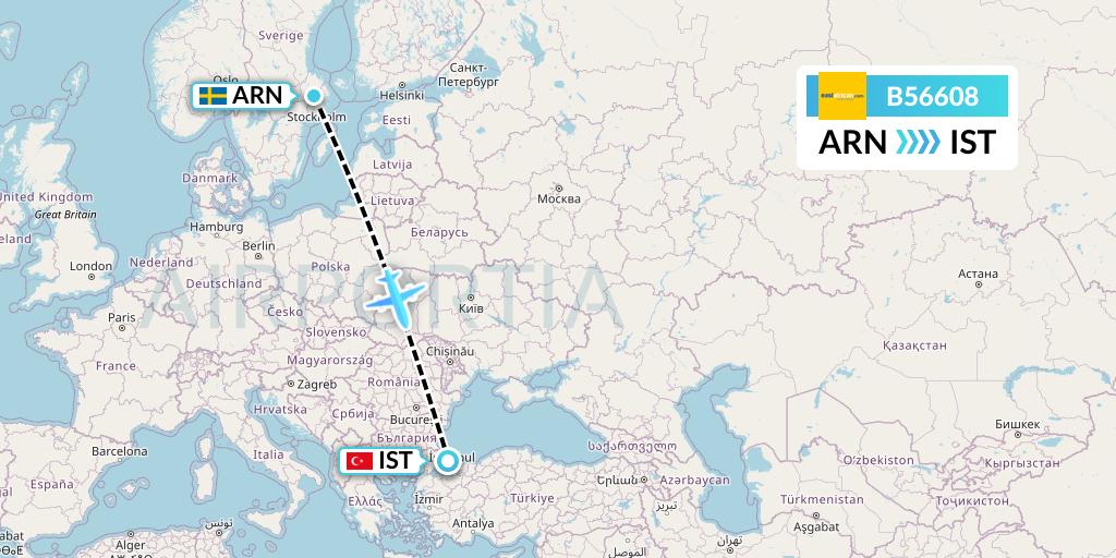 B56608 Fly SAX Flight Map: Stockholm to Istanbul