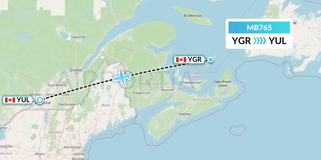 MB765 MNG Airlines Flight Map: Iles-de-la-Madeleine to Montreal