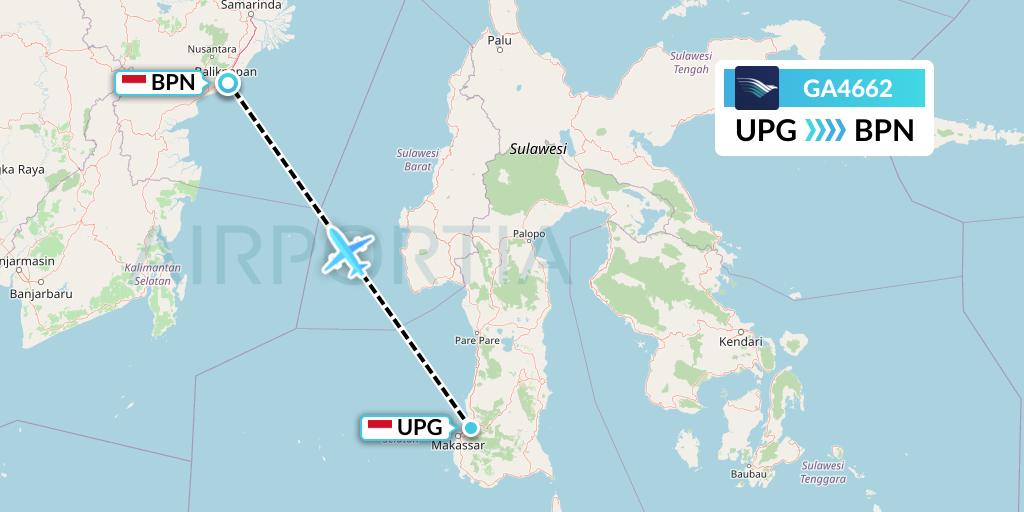 GA4662 Garuda Indonesia Flight Map: Makassar to Balikpapan