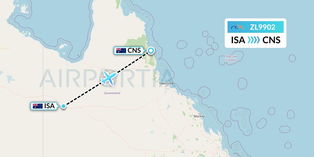 ZL9902 Regional Express Flight Map: Mount Isa to Cairns
