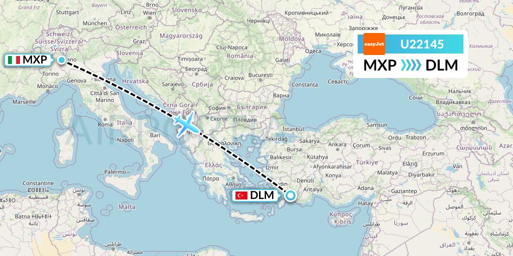 U22145 EasyJet Flight Map: Milan to Dalaman