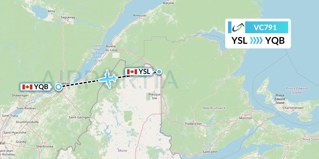VC791 ViaAir Flight Map: St Leonard to Quebec