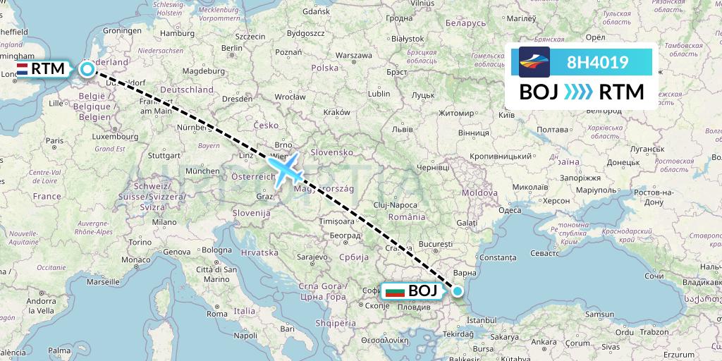 8H4019 BH Air Flight Map: Burgas to Rotterdam