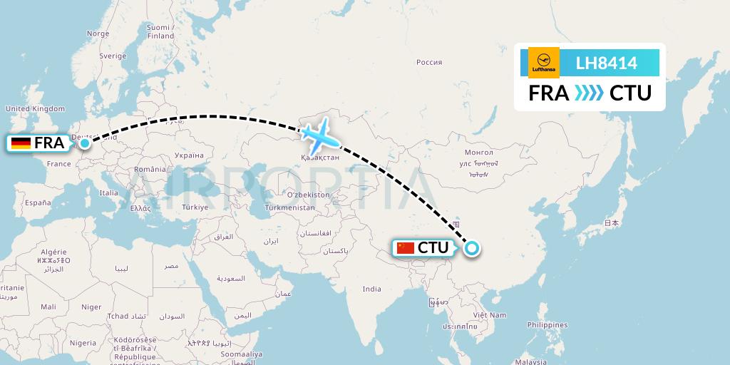 LH8414 Lufthansa Flight Map: Frankfurt to Chengdu